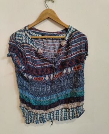 Patterned Short Sleeve Blouse