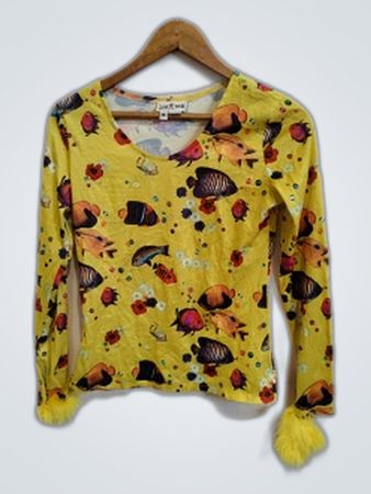 Couture Designs Yellow Butterfly Print Top
