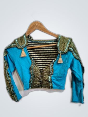 Green and Blue Embroidered Blouse