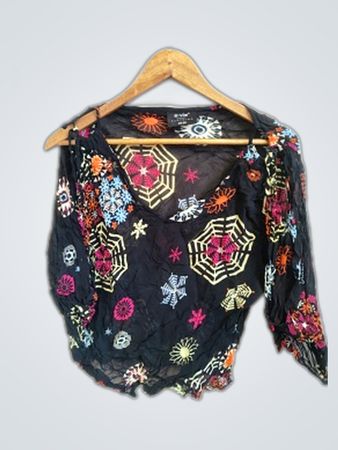 e-vie Embroidered Black Wrap Shawl