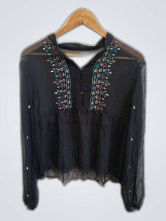 Black Embroidered Sheer Top
