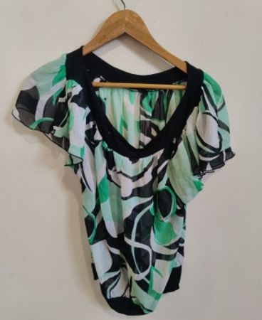 Green and Black Patterned Blouse