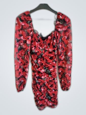 H&M Sheer Floral Long-Sleeve Mini Dress
