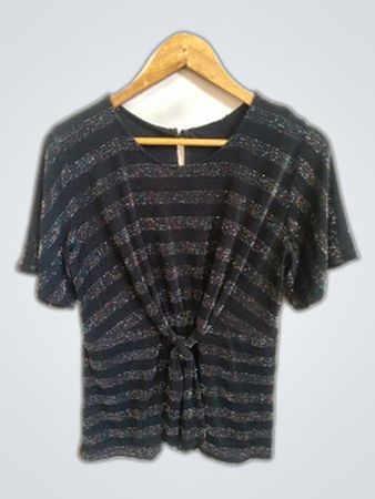 Black Striped Short Sleeve Top
