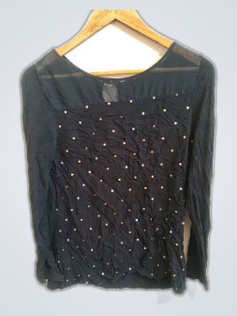 Black Long-Sleeve Top with Polka Dots