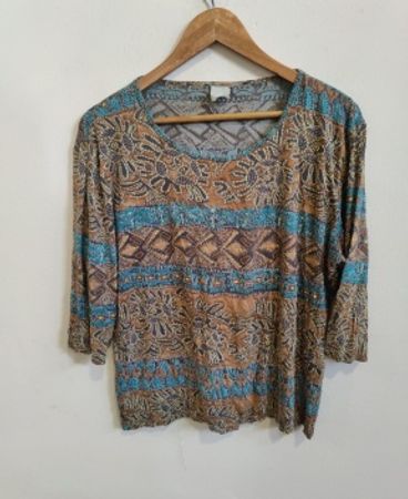 Blouse with Blue and Brown Pattern