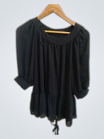 Zara Black Ruffle Puffed Sleeve Blouse