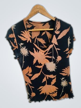 Black and Orange Floral Short Sleeve Shirt