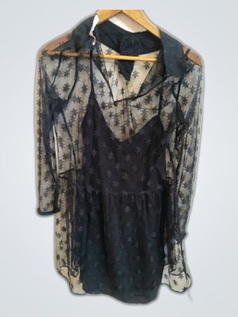 Black Lace Dress with Sheer Overlay