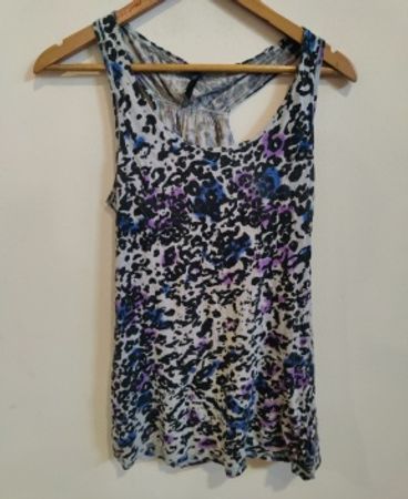 Blouse with Purple, Black, and Gray Pattern
