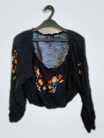Embroidered Black Long-Sleeve Top