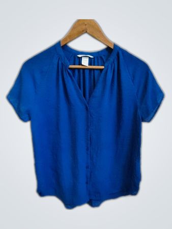 Blue Short-Sleeve Blouse
