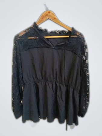 Black Lace Trim Blouse