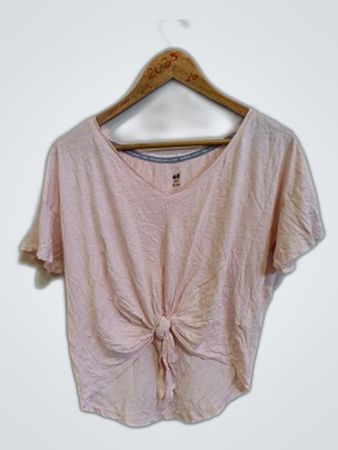 H&M Pink Tie-Front Short Sleeve Top