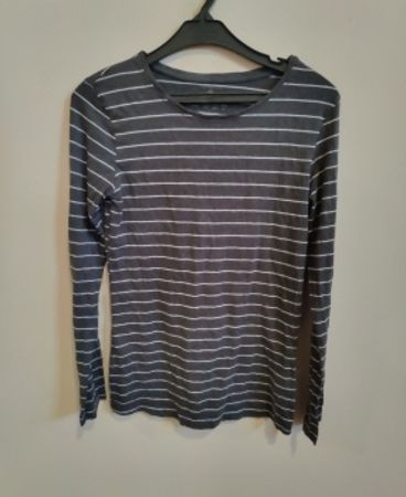 Grey and White Striped Long-Sleeve Shirt