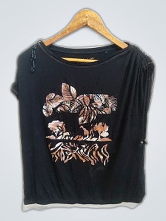 C&A Black Floral Graphic T-Shirt