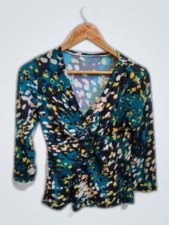Blouse with Blue and Black Floral Pattern