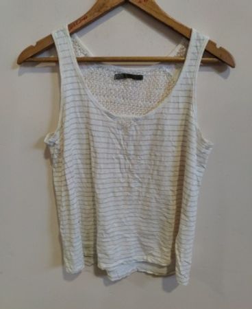 Sfaira Casual White Striped Tank Top