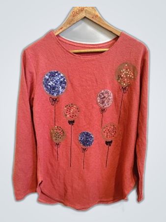 Sequin Balloon Print Long Sleeve Top