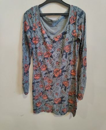Unbranded Grey Floral Long Sleeve Mini Dress
