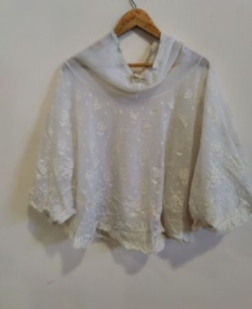 White Embroidered Lace Hooded Cape