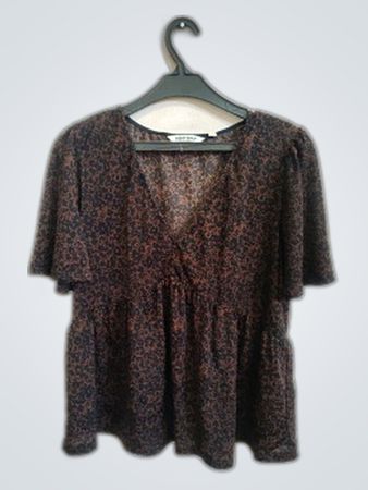 NAF NAF Leopard Print Ruffle Sleeve Blouse
