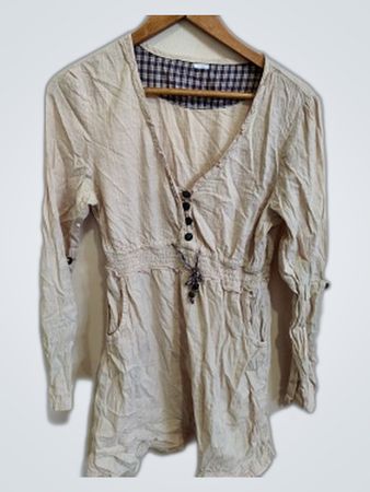 Long Sleeve White Linen Blend Romper