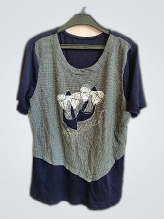 Navy Blue T-Shirt with Gray Vest Overlay