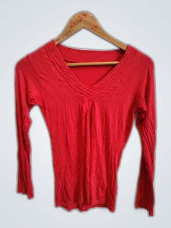 Red Long-Sleeve V-Neck Top