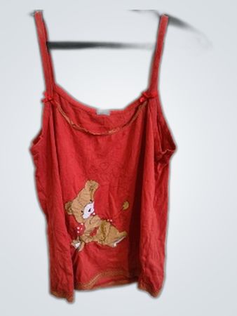 Red Spaghetti Strap Top with Bear Design