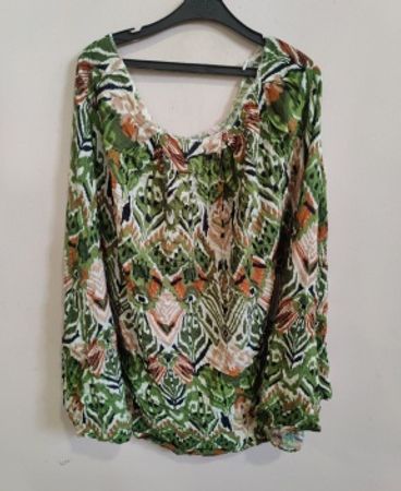 Unbranded Olive Green Tribal Print Long-Sleeve Blouse