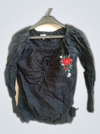 Naf Naf Black Blouse with Floral Embroidery