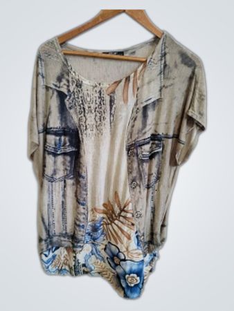 Mango Floral Print Denim Shirt