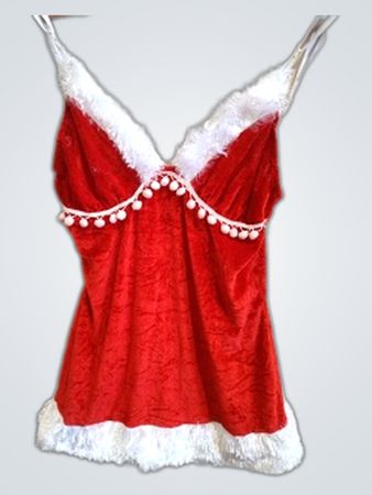 Red Camisole with White Trim and Pom-Poms