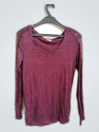 Pimkie Maroon Lace Sleeve Long-Sleeve Top