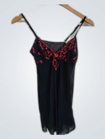 Black Camisole with Red Floral Lace