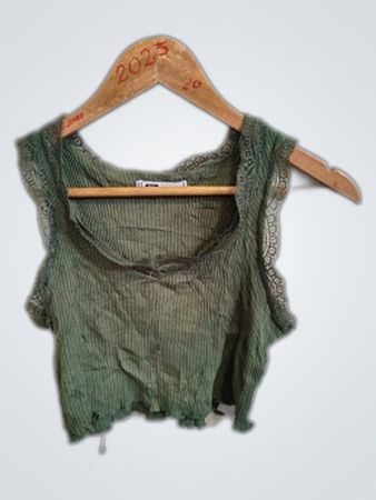Green Ribbed Top with Lace Details