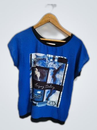 Camaïeu Blue Printed Short-Sleeve Blouse
