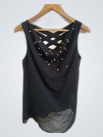 Black Sleeveless Top with Crisscross Back and Rhinestones