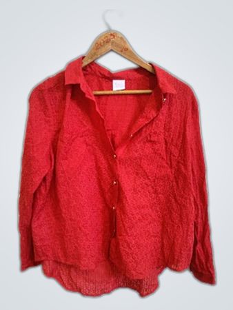 Red Long-Sleeve Button-Down Shirt