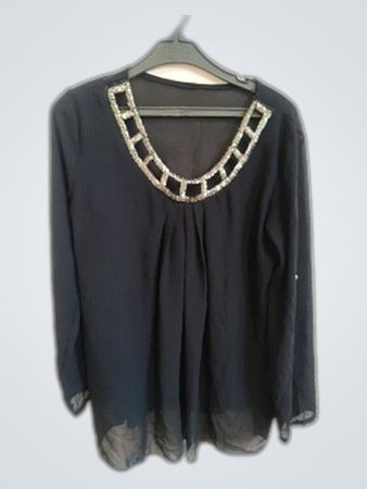 Black Chiffon Blouse with Chain Embellishments