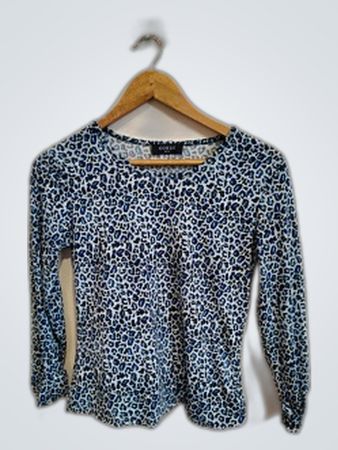 CONOS Blue and White Leopard Print Long Sleeve Shirt