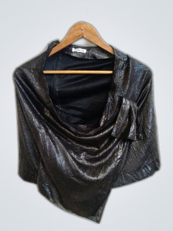 Cache Cache Black Metallic Wrap Shrug