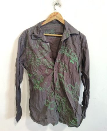Gray Long-Sleeve Shirt with Green Accents