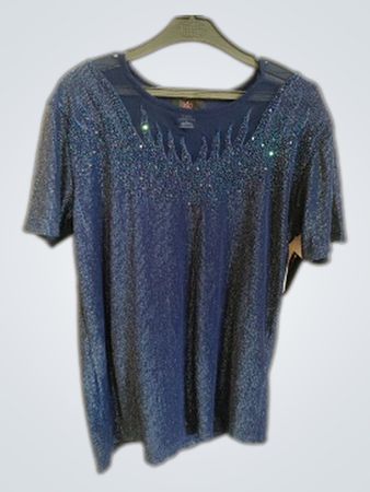 ZIO Navy Glitter Embellished Short-Sleeve Top