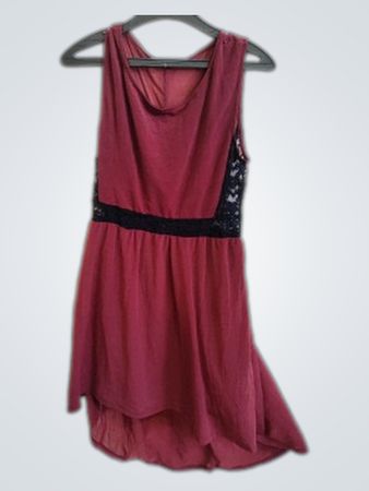 Maroon Sleeveless Lace Panel Mini Dress