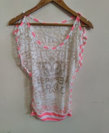 Lace Top with Pink Trim