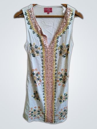 White Embroidered Sleeveless Top