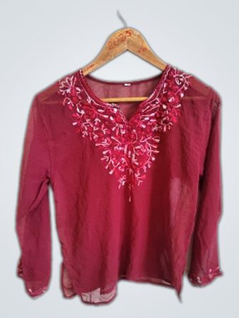 Wine Colored Embroidered Top