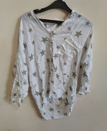 White Long-Sleeve Shirt with Gray Stars